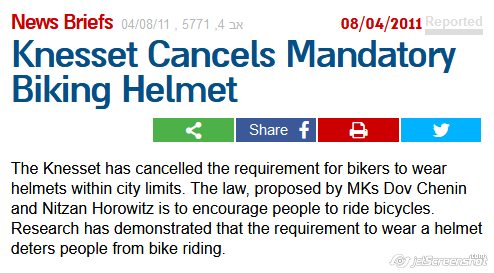 Knesset Cancels Mandatory Biking Helmet